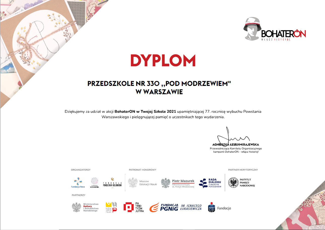 Read more about the article Dyplom udziału w projekcie „BohaterON! – włącz historię”