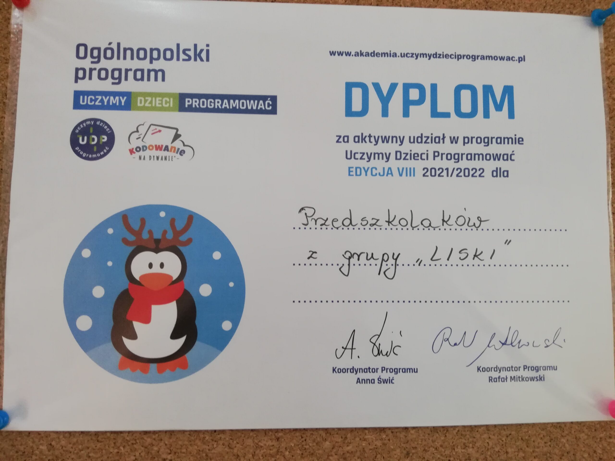 Read more about the article Dyplom udziału w programie „Uczymy Dzieci Programować”